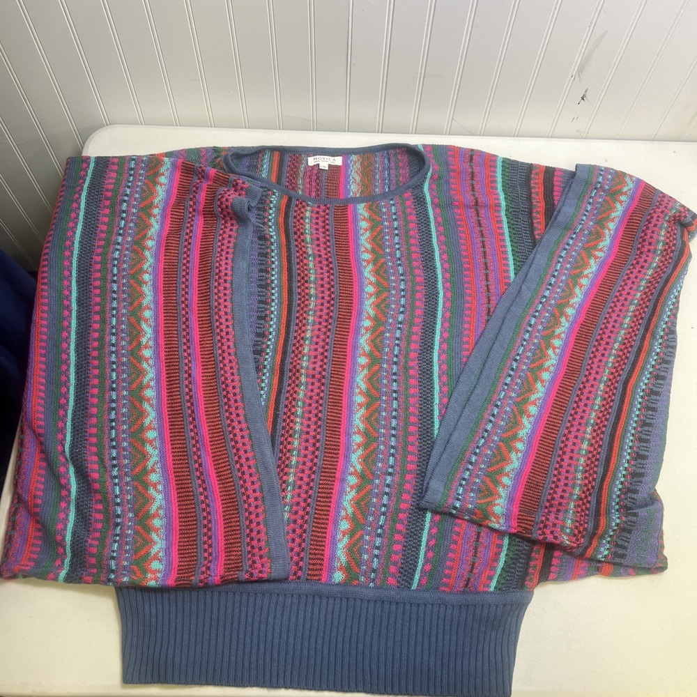 Novica Sweater Poncho Womens Large / XL Multicolor Alpca Blend Peruvian Boho